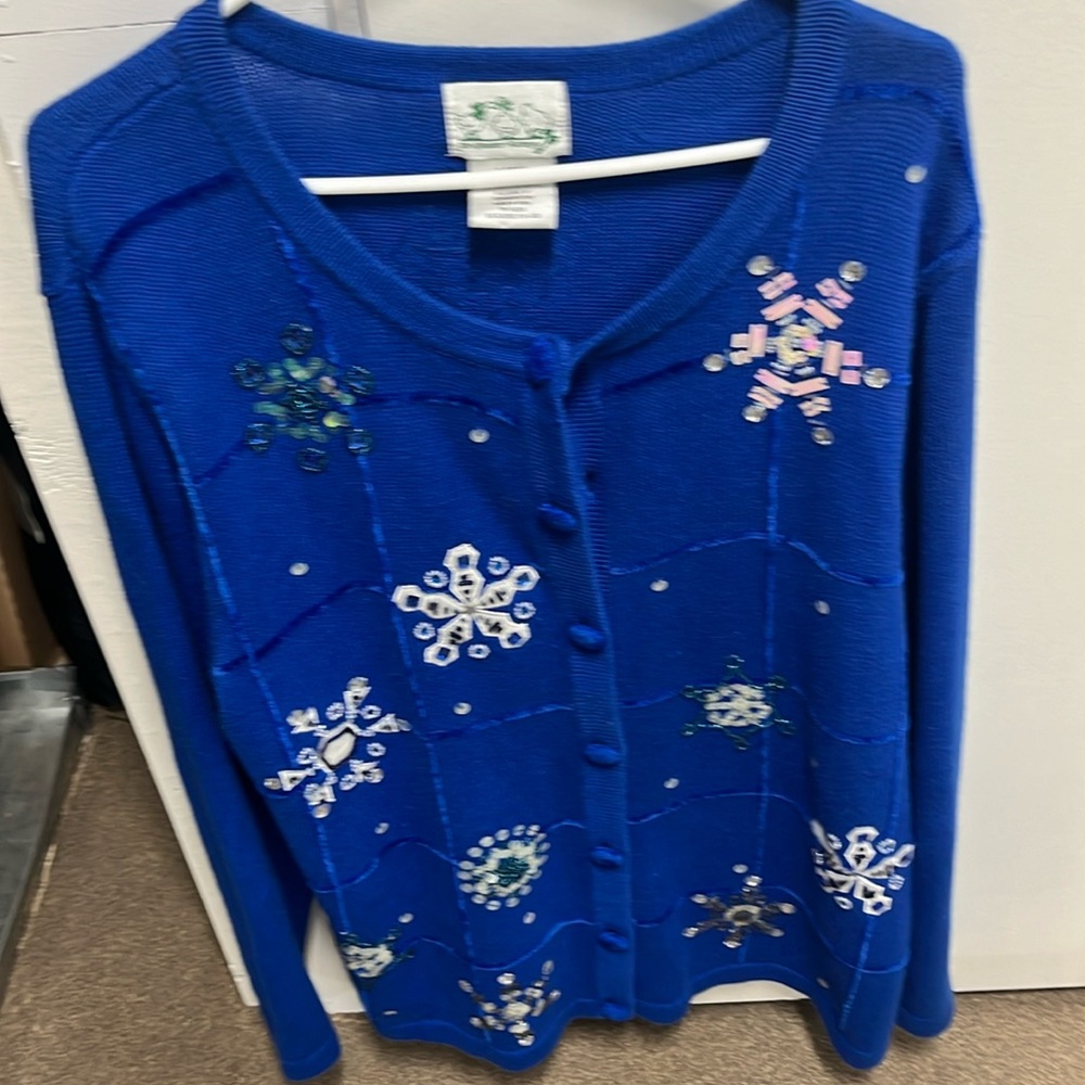 Quacker Factory blue snowflake sweater